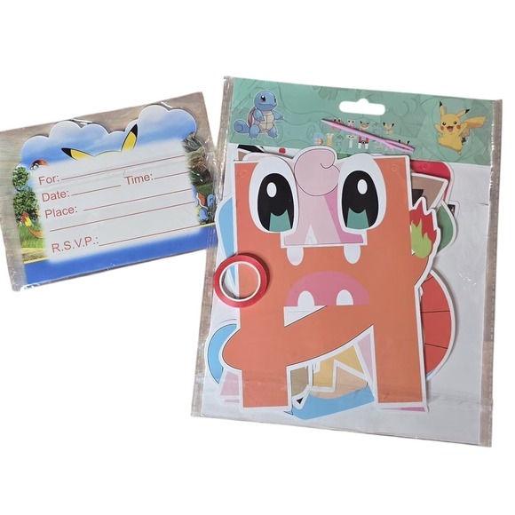 Pokemon Pack Of 10 Invitations Happy Birthday Banner Party Supplies Decorations - Picture 2 of 2